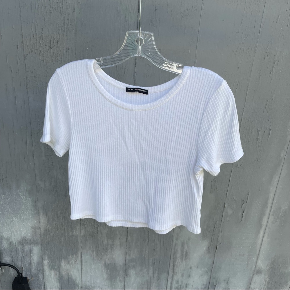 Brandy Melville White Ribbed Short Sleeve Crop Tee